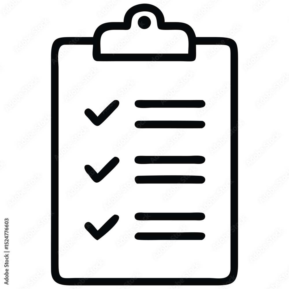 Aufkleber checklist with tick marks and lines on clipboard, illustration for tasks