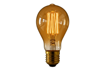 Isolated Vintage Edison Light Bulb with Glowing Filament