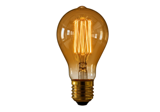 Isolated Vintage Edison Light Bulb with Glowing Filament