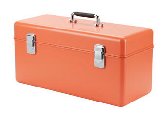 Isolated Orange Metal Toolbox with Silver Latches and Handle