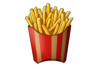 Isolated Cartoon Style French Fries in Striped Container