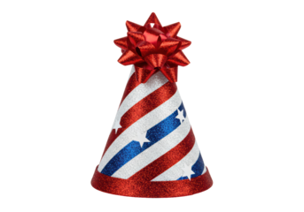 Isolated Festive Party Hat with Red White and Blue Design