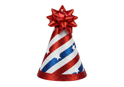 Isolated Festive Party Hat with Red White and Blue Design