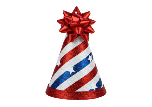 Isolated Festive Party Hat with Red White and Blue Design