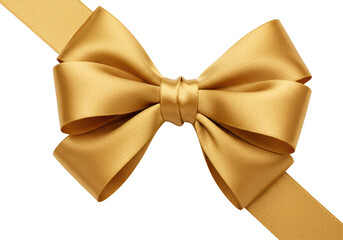 Isolated Golden Ribbon Bow Diagonal Presentation