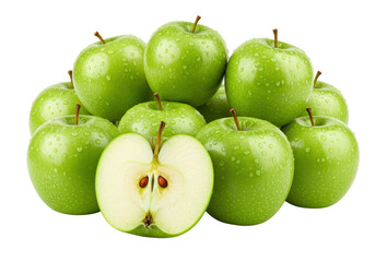 Isolated Heap of Fresh Green Apples with Water Droplets