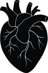 Anatomical Heart Silhouette – Black Vector Illustration for Medical and Health Concepts