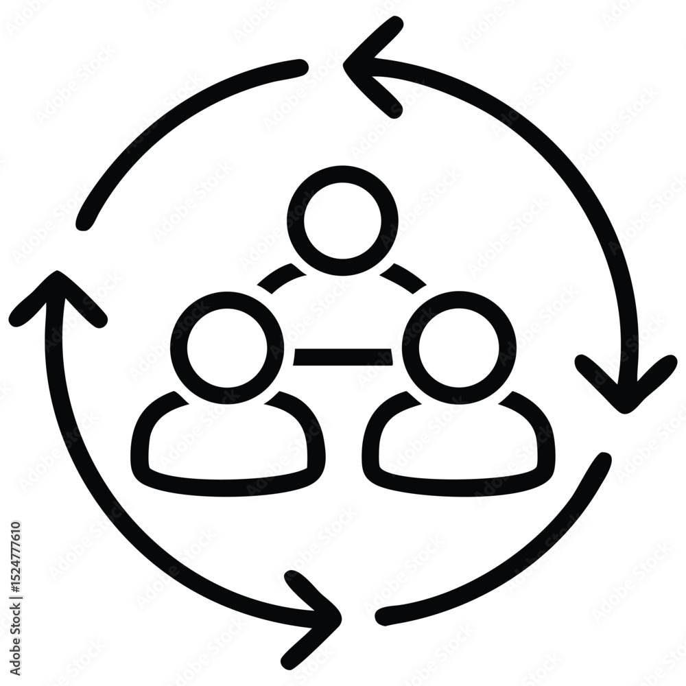 Poster collaboration cycle illustration teamwork process with circular arrows symbolizing continuous improv