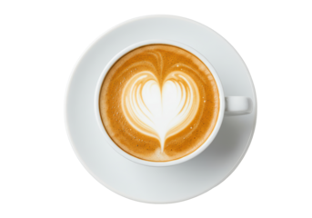 Isolated Top-Down View of Cappuccino with Heart Latte Art