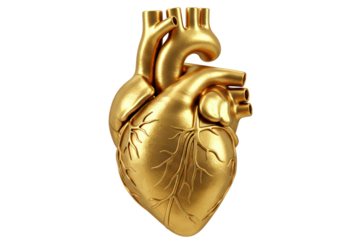 Isolated Golden Anatomical Heart on Display
