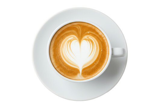 Isolated Top-Down View of Cappuccino with Heart Latte Art