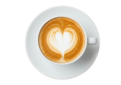 Isolated Top-Down View of Cappuccino with Heart Latte Art