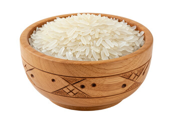 Isolated Wooden Bowl Filled with White Rice