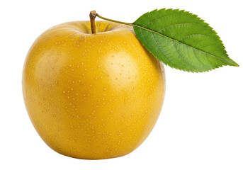 Isolated Golden Delicious Apple with Green Leaf Freshness