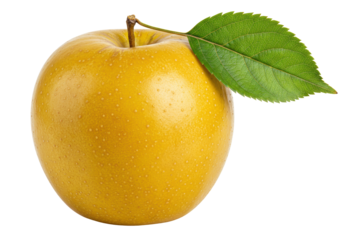 Isolated Golden Delicious Apple with Green Leaf Freshness