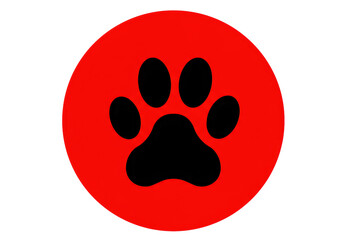 Fototapeta premium Isolated Black Paw Print in Red Circle Animal Symbol