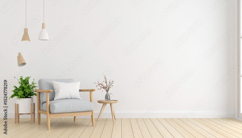 Poster minimal room with an armchair on empty white wall background- 3d rendering