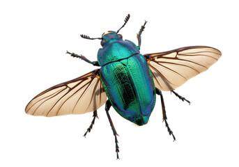 Isolated Iridescent Green Beetle Flying Insect Macro
