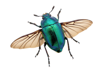 Isolated Iridescent Green Beetle Flying Insect Macro