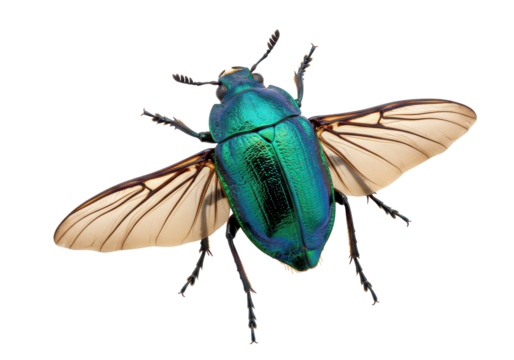 Isolated Iridescent Green Beetle Flying Insect Macro