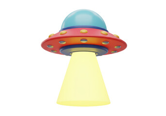 Isolated Cartoon UFO Flying Saucer with Beam of Light © Daniel
