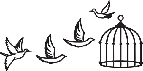 Vector silhouette of a bird in a cage, a nautical boat design icon illustrating sea travel