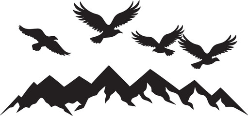 Flying eagle silhouette vector illustration with spreading wings