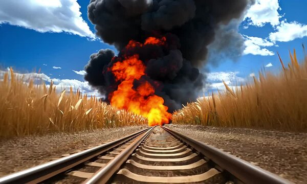 Train tracks explosion in cornfield