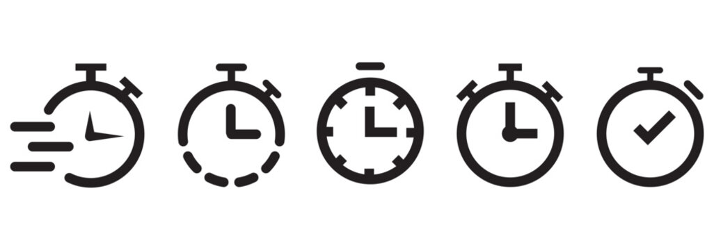 Timer, clock, stopwatch isolated set icons.  Essential Timer Icons  A Versatile Set for Every Project . Modern Design . 