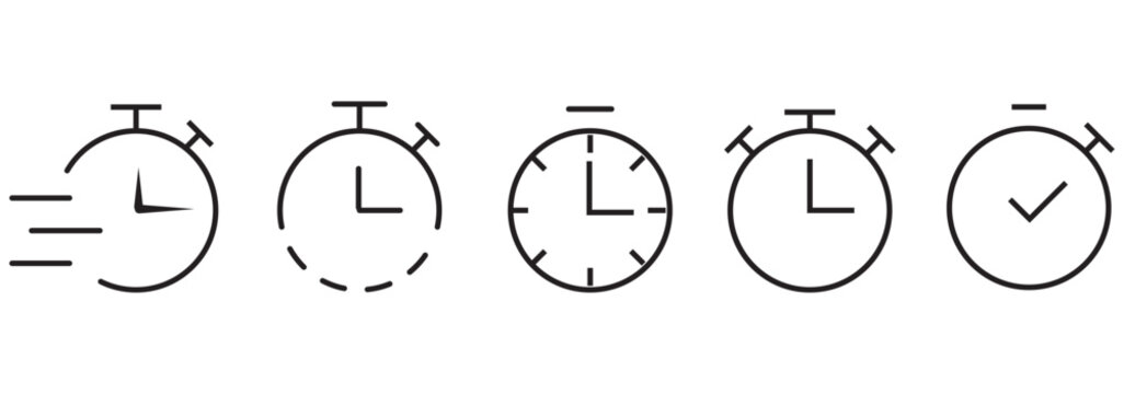 Timer, clock, stopwatch isolated set icons.  Essential Timer Icons  A Versatile Set for Every Project . Modern Design . 