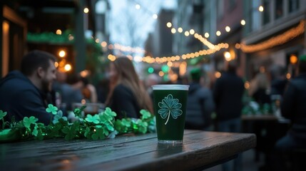 Naklejka premium St. Patrick's Day Green Beer at Outdoor Pub