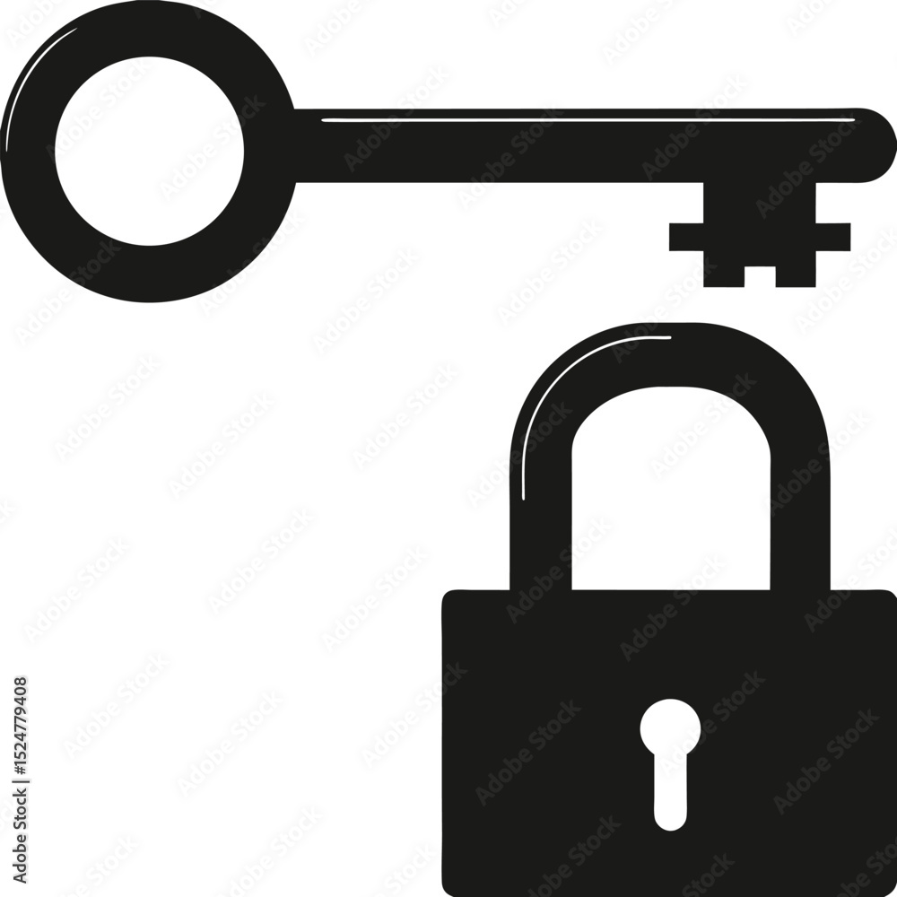 Poster lock and key security symbol showing a padlock with a key for safety and protection illustration