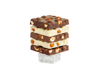 Isolated Stack of Chocolate Squares with Almonds