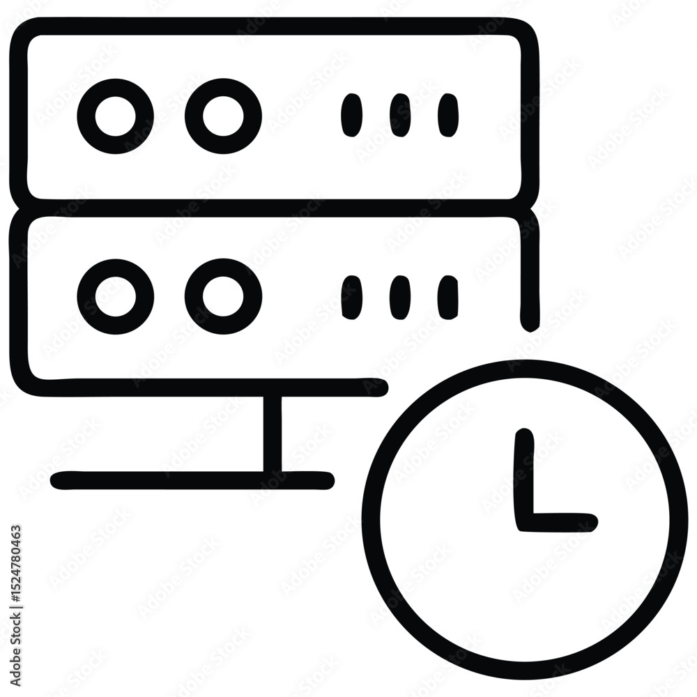 Poster data server and clock icon synchronized information, time management, backup schedules