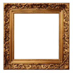 Ornate golden picture frame with floral carvings and a black center square for artwork display