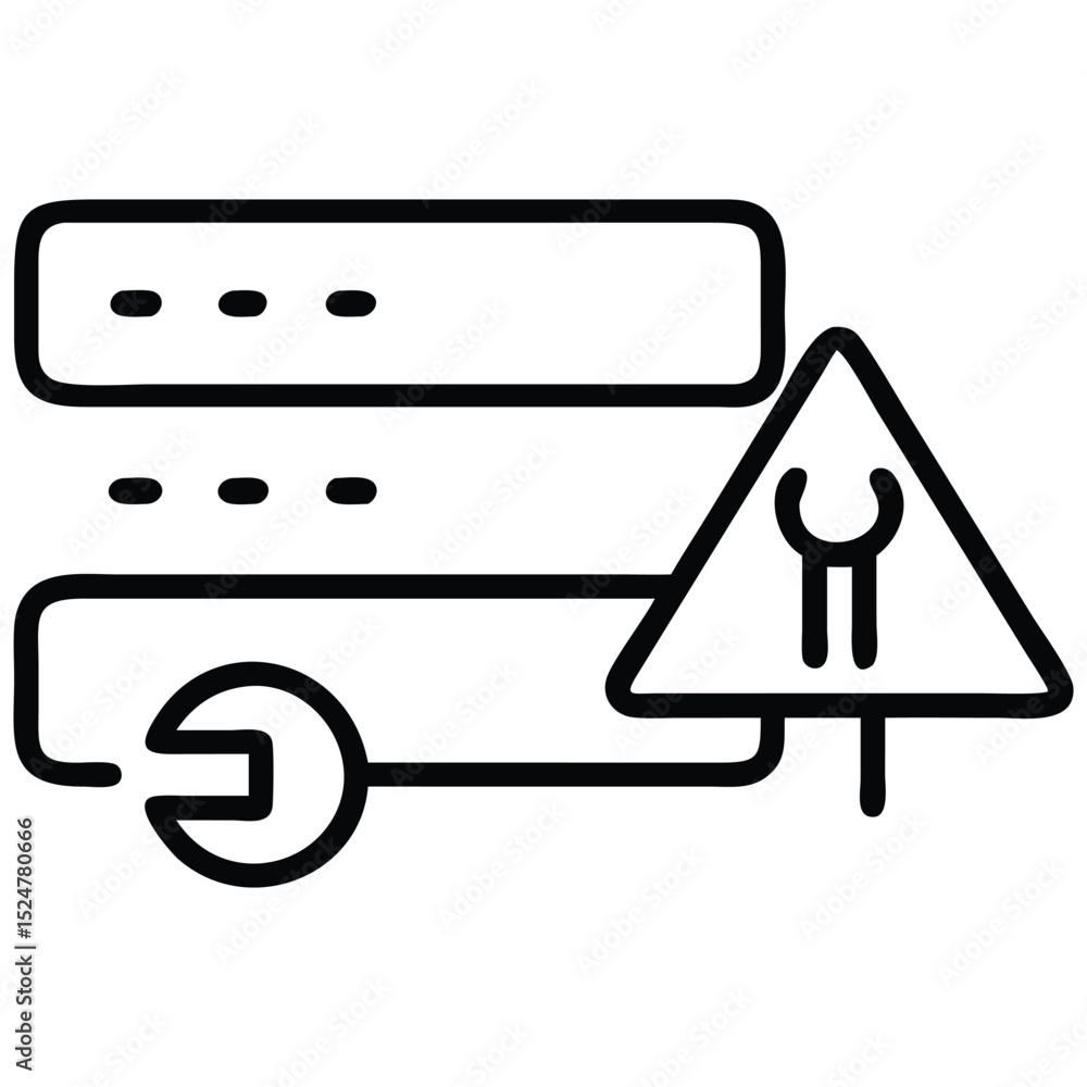 Poster data server maintenance sign outline of server rack with wrench symbol and caution triangle