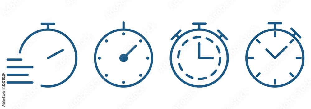 Poster clock and timer icon set – flat vector design - vector illustration .
