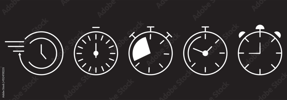 Poster clock and timer icon set – flat vector design - vector illustration .