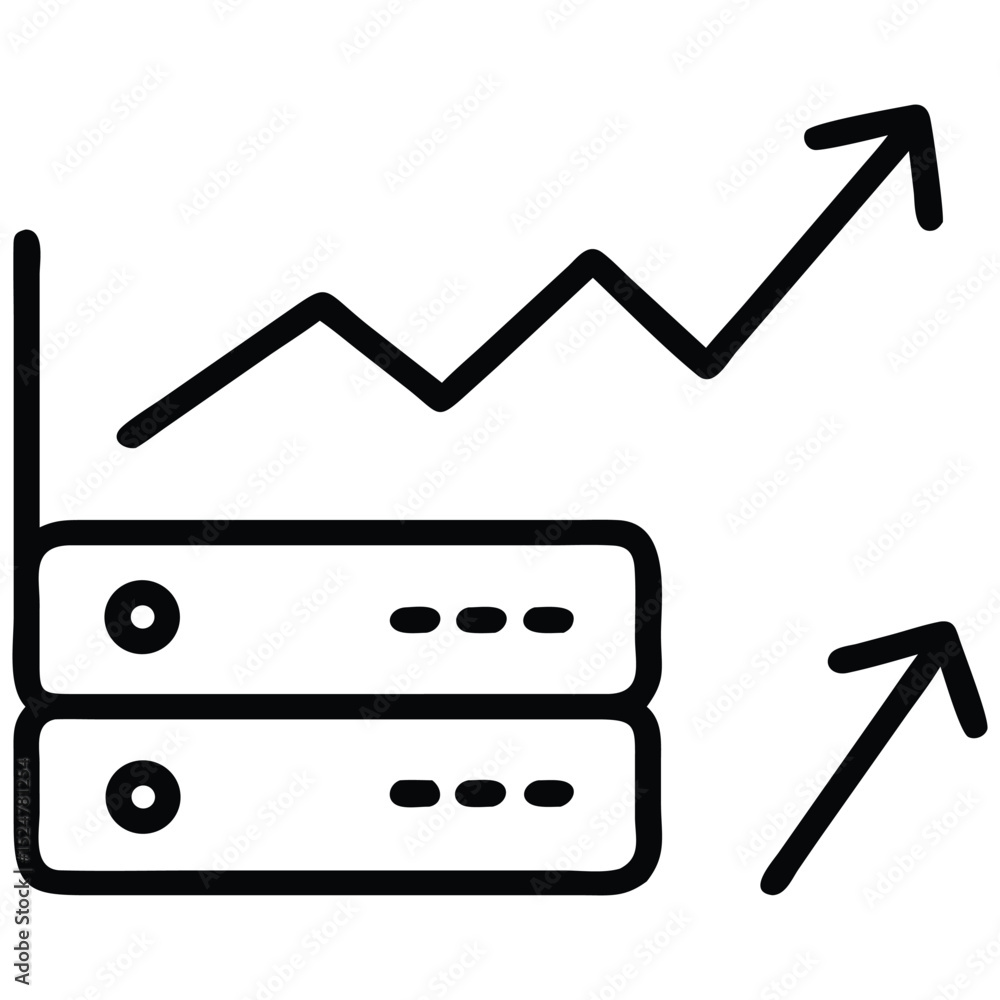 Poster data servers with rising arrow displaying growth and improvement in performance