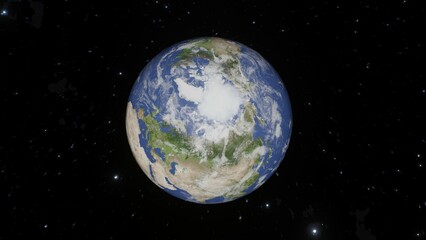 3D design of Earth in outer space with twinkling stars, showing the beauty of the universe. Suitable for background, wallpaper or creative projects.