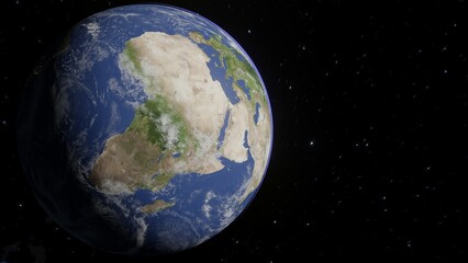 3D design of Earth in outer space with twinkling stars, showing the beauty of the universe. Suitable for background, wallpaper or creative projects.