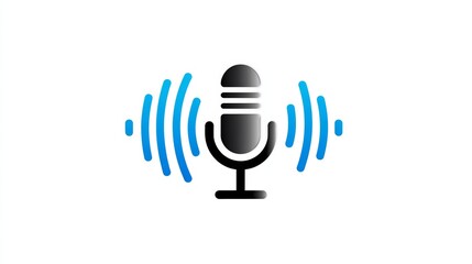 Microphone illustration with sound waves emanating from it, representing audio recording and broadcasting, ideal for music, podcasting, and communication themes in digital media and design projects