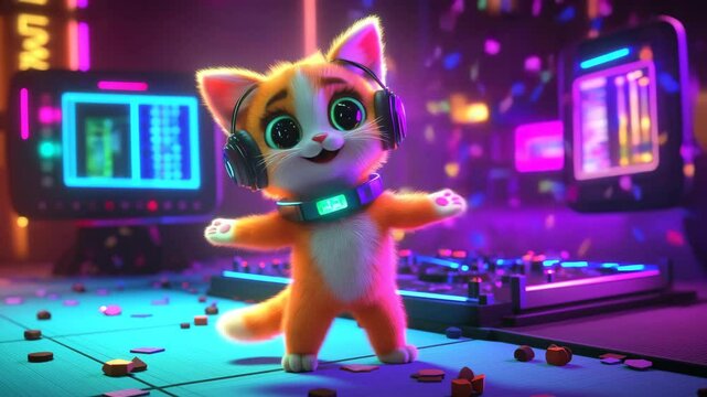 DJ Cat Grooving to the Beat in a Fun Party