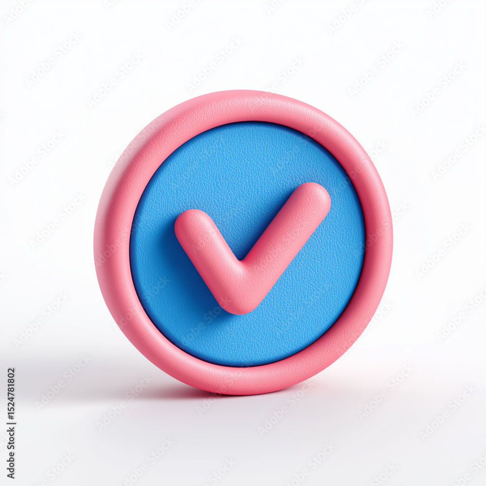 Poster a close up of a pink and blue check mark on a white background in a studio setting icon design