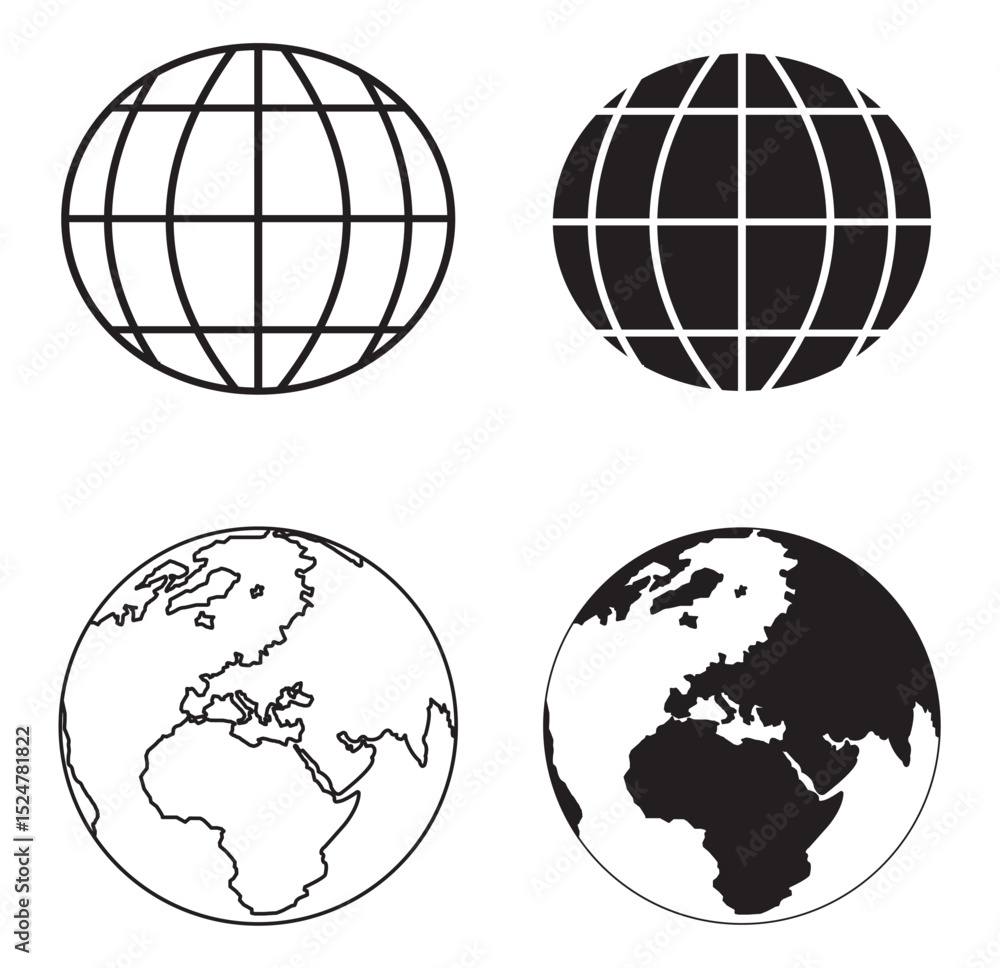 Poster global connections a set of essential globe icons . world globe icon set in different style .