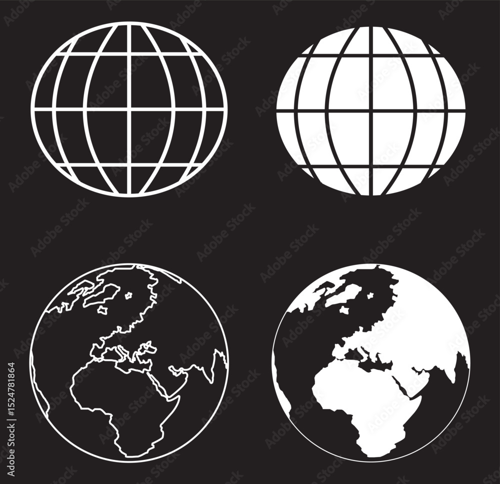 Poster global connections a set of essential globe icons . world globe icon set in different style .