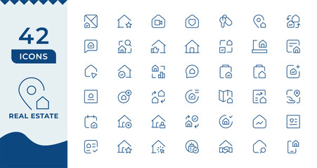 Real Estate minimal thin line web icon set. Included the icons as realty, property, mortgage, home loan and more.