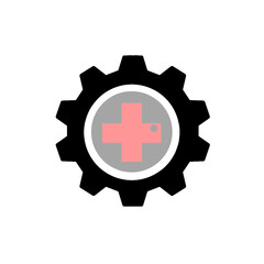 Obraz premium Medical Settings Icon – Gear with Red Cross