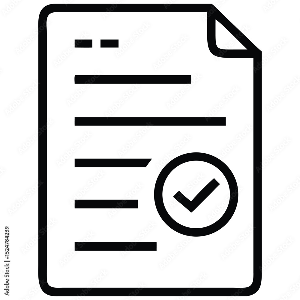 Poster document with lines and check mark circle illustration for approval or confirmation
