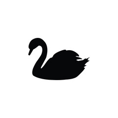 Elegant black swan silhouette on a white background. Perfect for minimalist art, nature illustrations, wildlife symbols, logo design, or decorative animal graphics under a clean vector style.